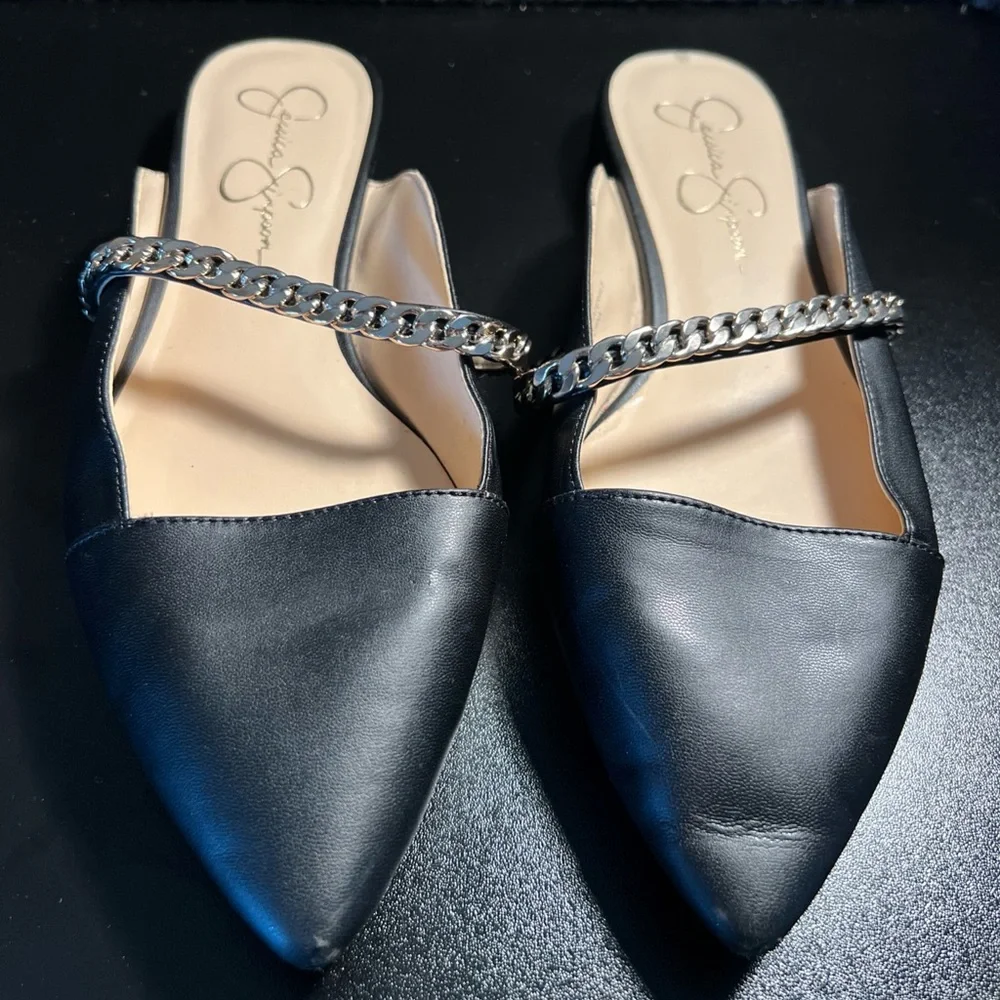 Jessica Simpson Loussie Mule Black Jewel Chain Link Vamp‎ Size 9.5